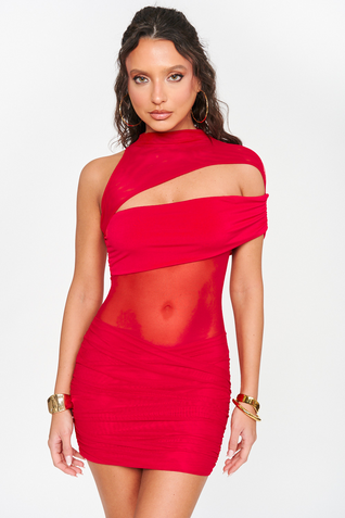 Sexy Hollow Out Mesh Patchwork Mini Dress Women See through O-Neck Ruched Body-Shaping Vestidos 2025 Midnight Clubwear